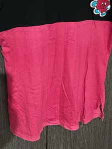 Black &amp; Pink Half-and-Half Cartoon Patch T-shirt