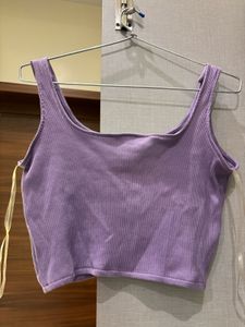 Purple Ribbed Zip-Up Crop Top