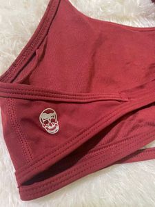 Burgundy Strappy Sports Bra