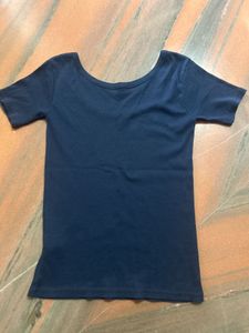 Navy Blue Ribbed Scoop Neck Top