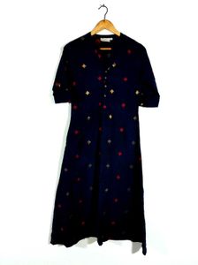 Navy Blue A Line Printed Kurta For Women's