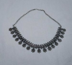 Oxidized Silver Floral Necklace
