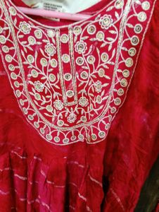 Red Embroidered Tie Die Kurta