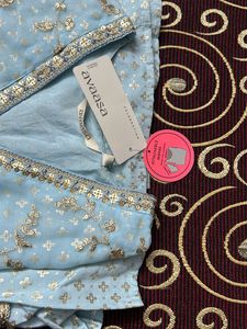 Embroidered Fit &amp; Flare Dress With Tie-ups