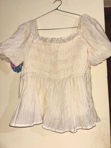 White Puff Sleeve Peplum Top