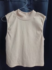 Tokyo Talkies Beige Crop Sleeveless Top