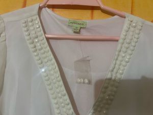 White Beaded V-Neck Tunic