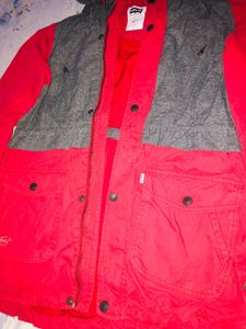 Levi&#39;s Red &amp; Grey Hooded Jacket