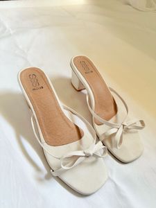 SSS White Bow Block Heels