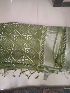 Olive Green Batik Print Saree