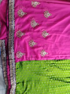 Green &amp; Pink Embroidered Sari