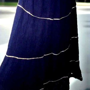 Navy Maxi Skirt with Metallic Trim