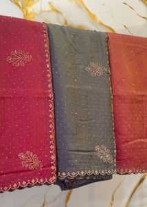 Heavy Stones Saree  With Blouse