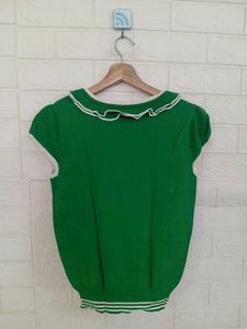 Green Ruffle Collar Top