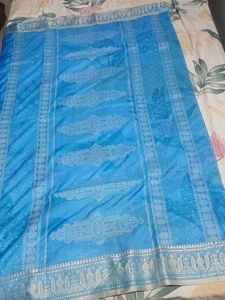 Light Blue Sari with Silver Details