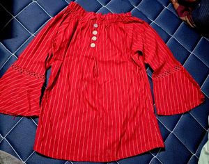 Red Striped Off-Shoulder Top