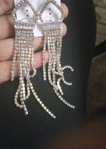 Korean Heart Shaped Party Wear Diamond Chain Earrings