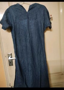Denim Dress/ Gown With Embroidery