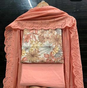 Pure Cotton With Chikan Bottom And Dupatta🎊🎊🎉