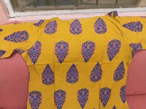 Gently Used Ethnic Mustard With Blue Printed Kurti