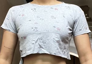 Grey Star Print T-Shirt - Cute & Casual (Size S)