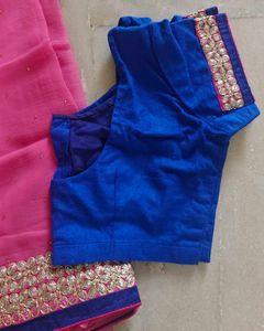 Pink Embellished Saree With Velvet Blouse Like New