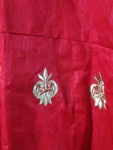 Red &amp; Gold Embroidered Anarkali Dress