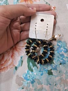 Vintage Style Black &amp; Gold Hoop Earrings