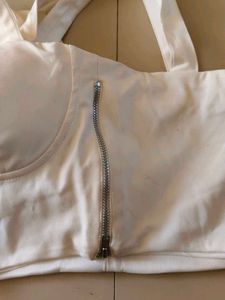 White Crop Top with Tie Detail