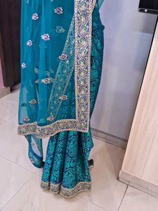 Jacquard Peacock Blue Saree