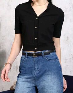 SHEIN BRAND Stylish Black Button-Down Top