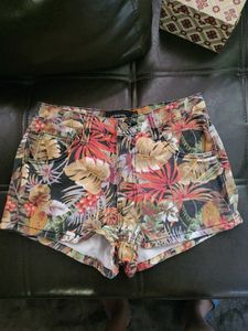 Printed Denim Shorts
