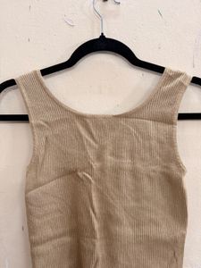 Cute Beige Button Tank Top