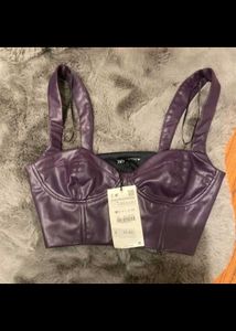ZARA FAUX LEATHER BUSTIER TOP💜🟪🟣