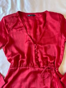 Zara Red Satin Wrap Mini Dress