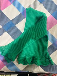 Green Knit Sweater with Ruffles