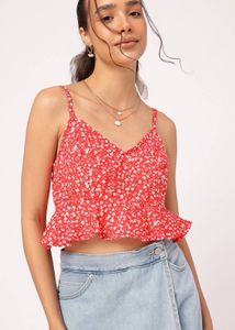 Cute Red Floral Umbrella Top