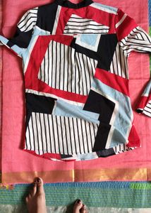 Patterned Tie-Neck Top
