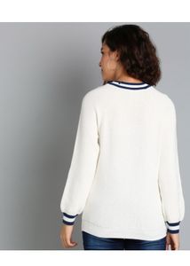 Stylish White V-Neck Sweater