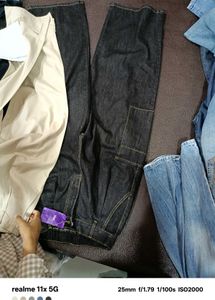 Y2K Style Dark Wash Cargo Jeans