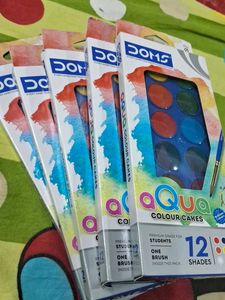5 DOMS AQUA WATER COLOUR CAKES 12 SHADES ONE BRUSH