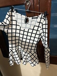 Strip Check Top Women With Flared Bottom