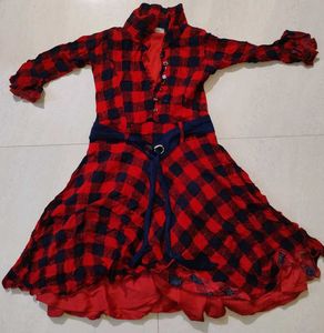 Trendy Red & Black Checked Dress – Stylish Casual