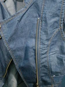 Denim Vest with Asymmetrical Zipper