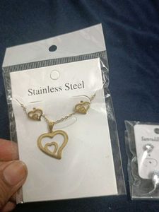 Heart Necklace Set & Diamond Earrings