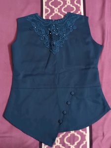 Blue Lace Accent Top