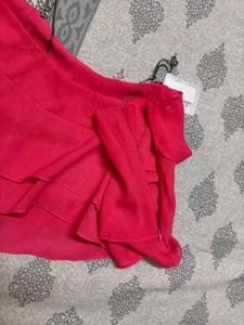 Women Pink Layered Strappy Neck Tie Crop Top