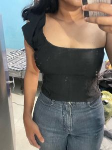 One Sleeve Black Crop Top