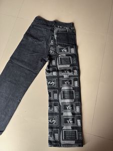 Two-Tone Graphic Print Jeans