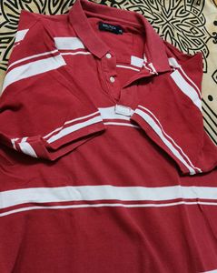 Nautica Men Red Striped Cotton Polo Tshirt